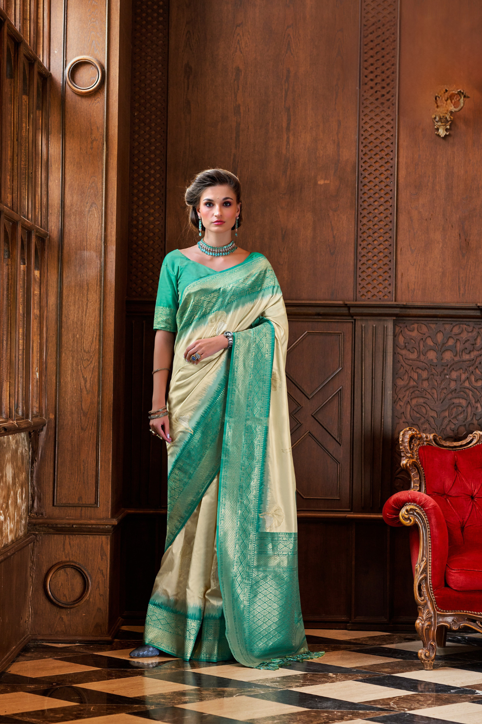 Pure Weaving Silk with Zari Woven Butta & Contrast - LaVante Fashion