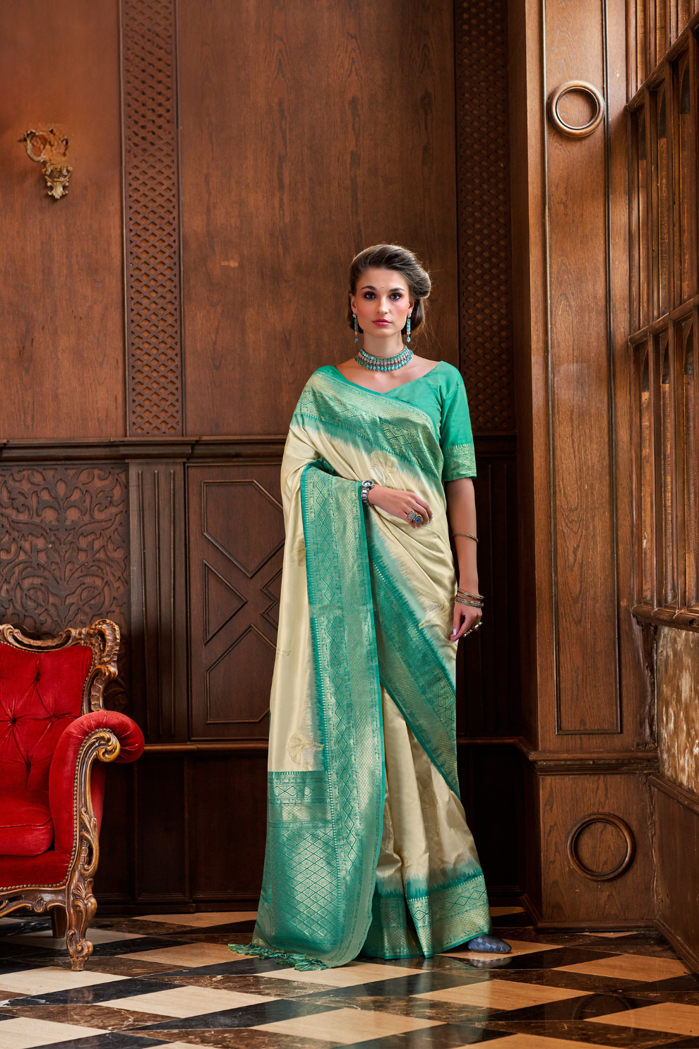 Pure Weaving Silk with Zari Woven Butta & Contrast - LaVante Fashion