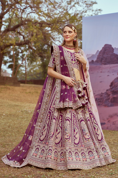 Pure Silk Bridal Lehenga Choli With Moti And Cording Embroidery