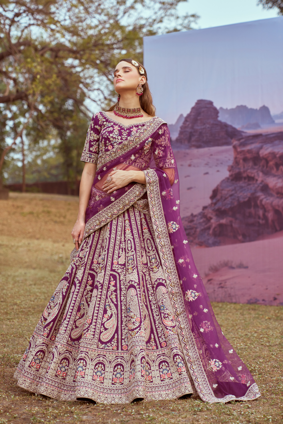 Pure Silk Moti And Sequins Embroidery Bridal Lehenga Choli Dupatta