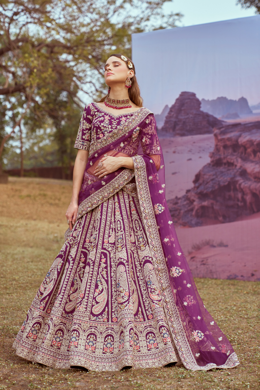 Pure Silk Moti And Sequins Embroidery Bridal Lehenga Choli Dupatta