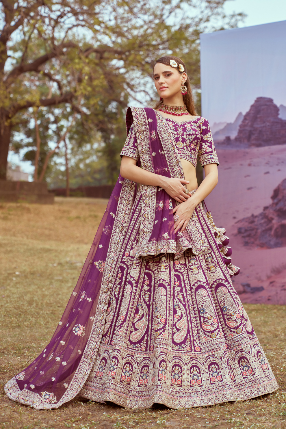 Pure Silk Moti And Sequins Embroidery Bridal Lehenga Choli Dupatta