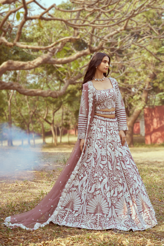 Elegant Satin Lehenga Set with Handcrafted Sequin Embroidery