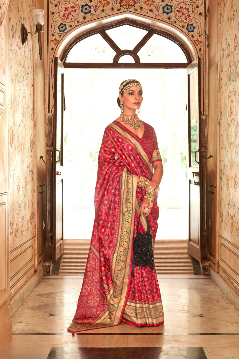 Printed Banarasi Silk Saree with Ultra Smooth Gloster Touch