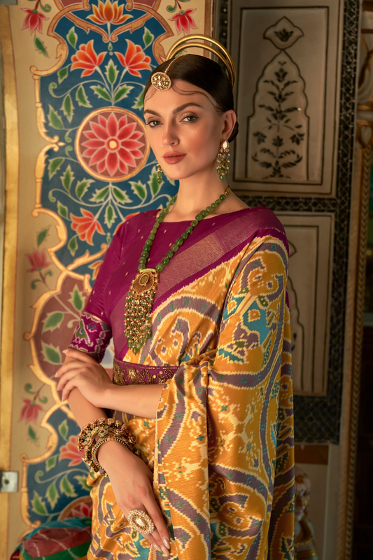 Classic Patola Printed Saree Enhanced with Contrast Zari Border