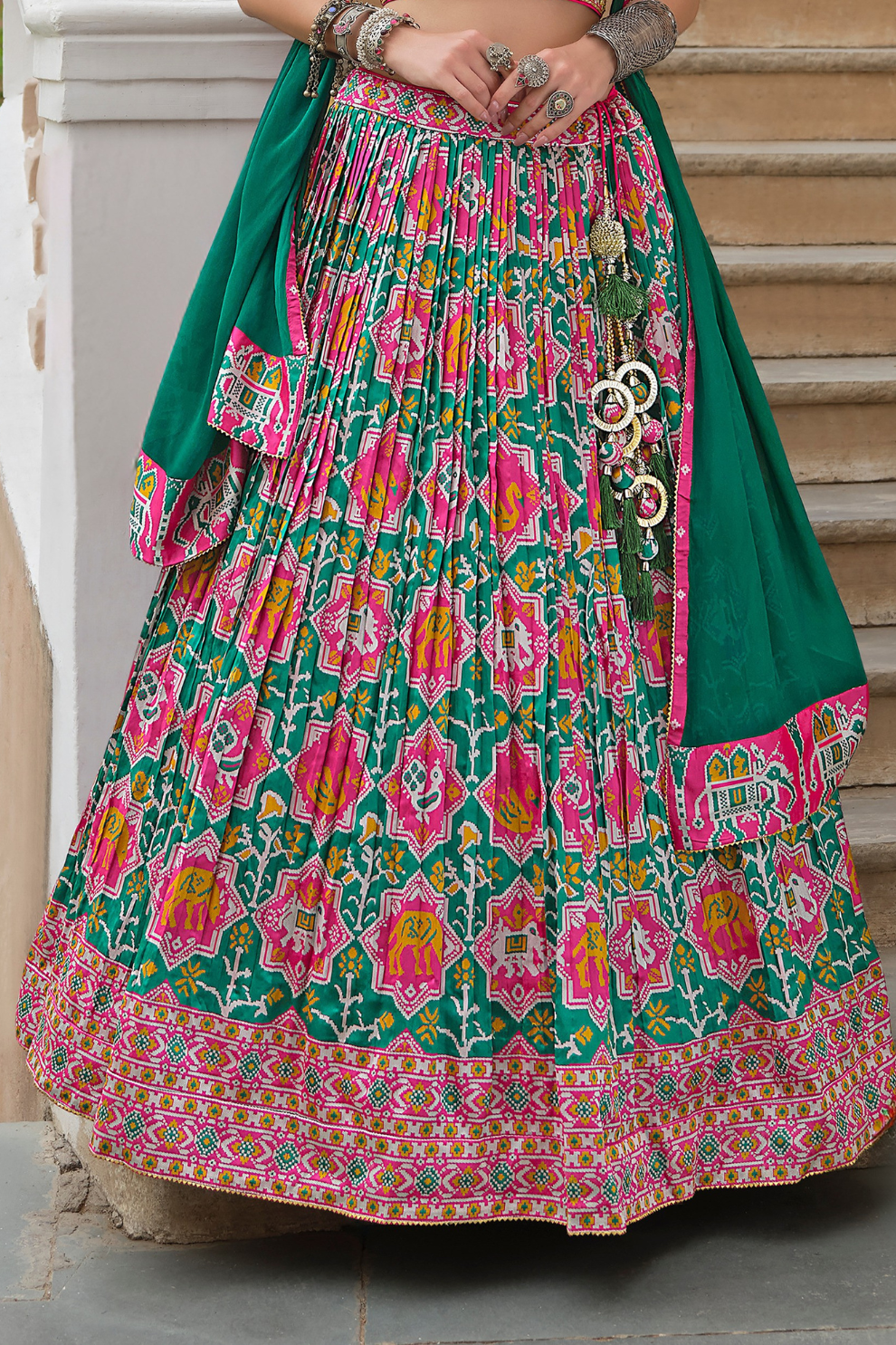 Elegant Green Silk Lehenga Choli with Foil & Paisley Print - LaVante Fashion