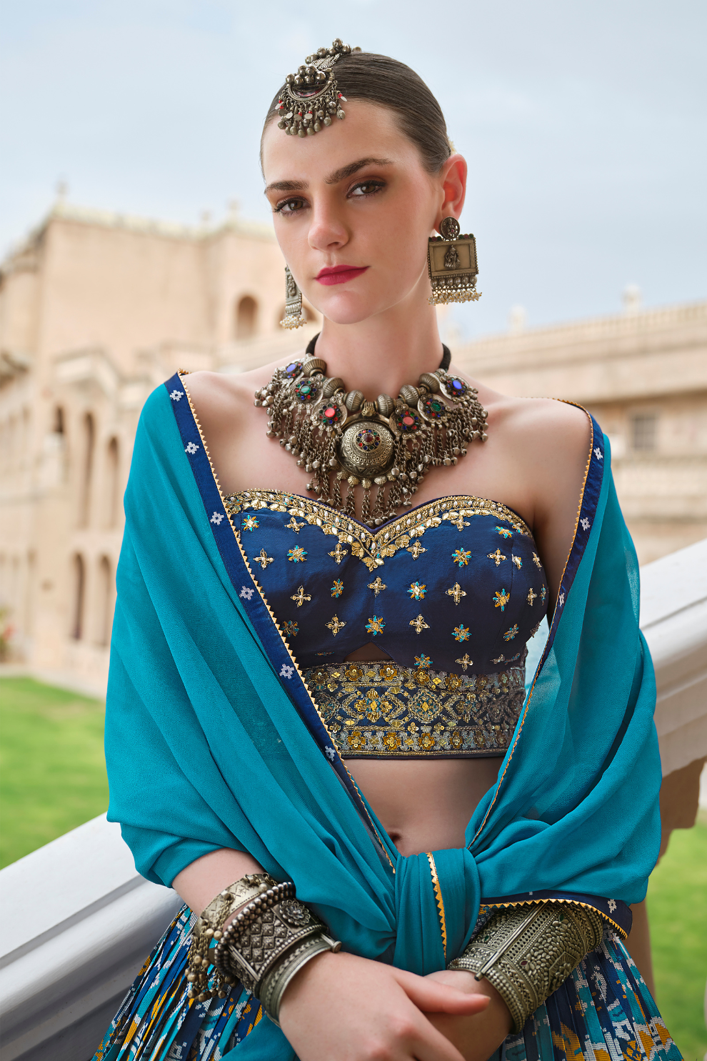 Graceful Cutdana Work Silk Lehenga Choli in Light & Navy Blue - LaVante Fashion