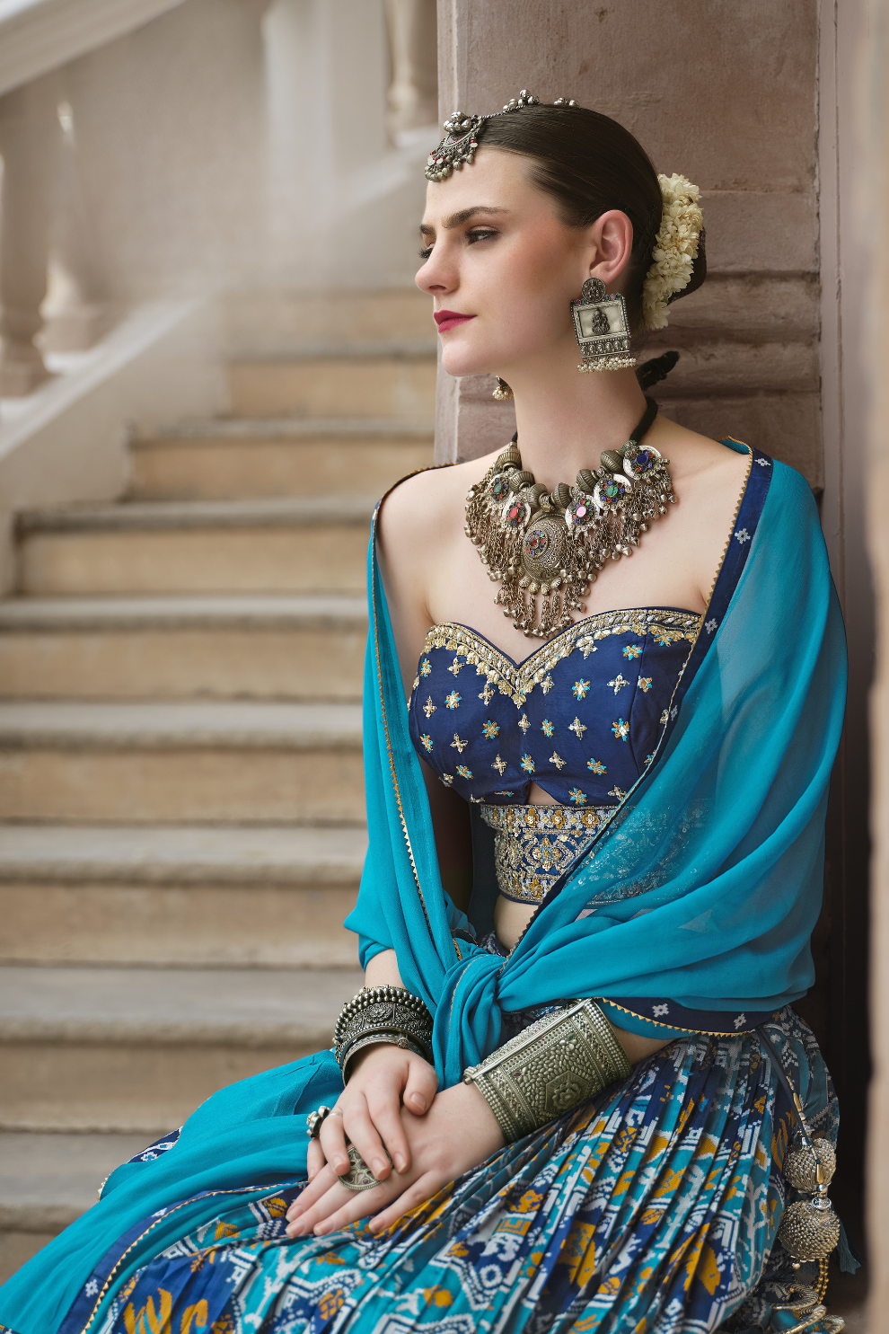 Graceful Cutdana Work Silk Lehenga Choli in Light & Navy Blue - LaVante Fashion