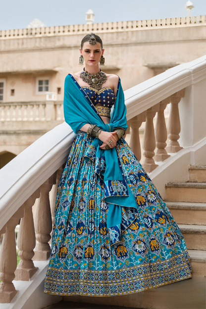 Graceful Cutdana Work Silk Lehenga Choli in Light & Navy Blue - LaVante Fashion