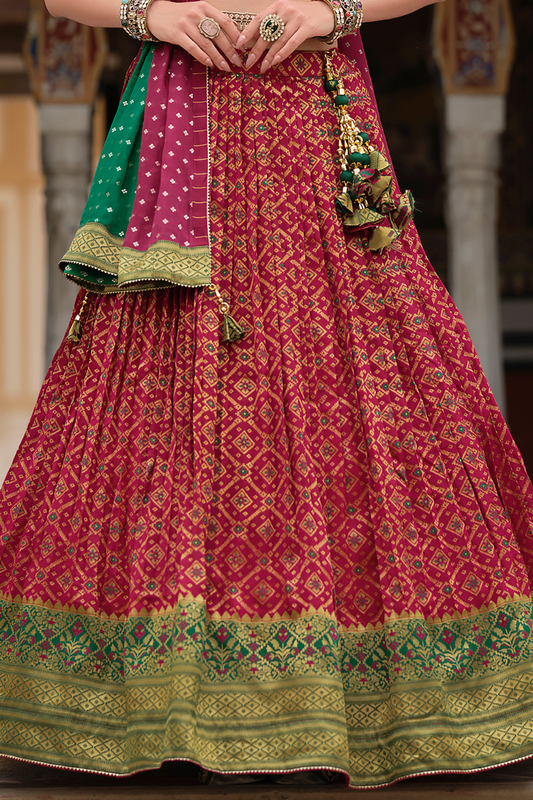 Crimson and Green Silk Lehenga Choli with Cutdana Work - LaVante Fashion