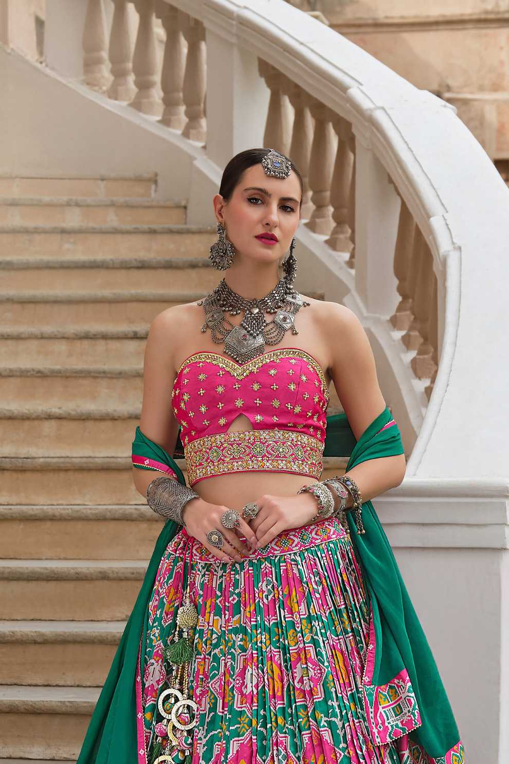 Elegant Green Silk Lehenga Choli with Foil & Paisley Print - LaVante Fashion