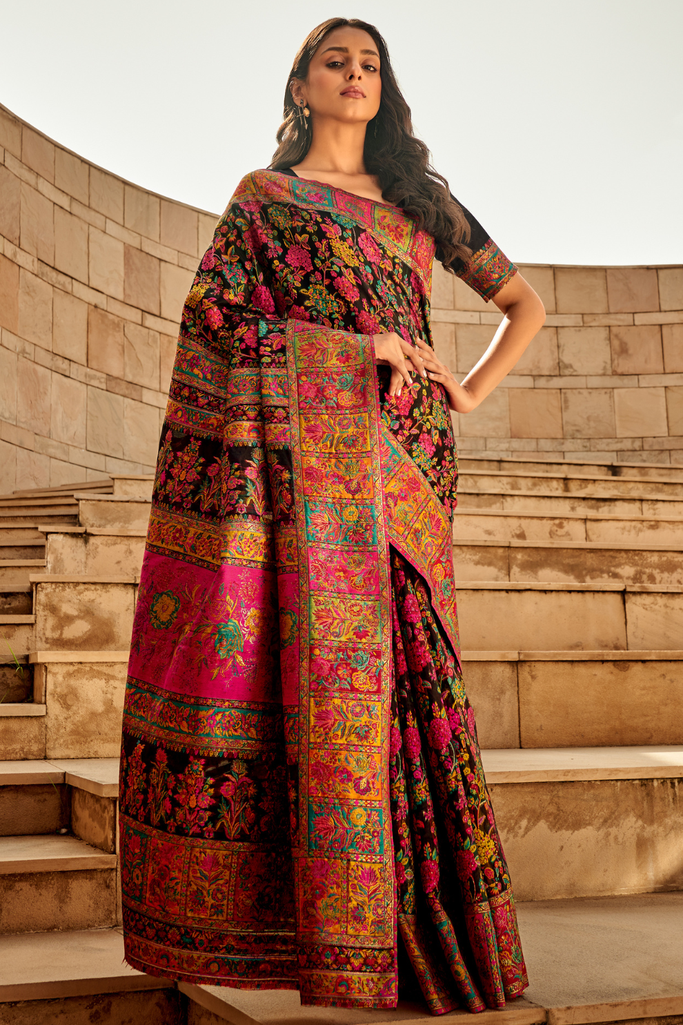 Classic Pashmina Silk Saree with Rich Kashmiri Craftsmanship