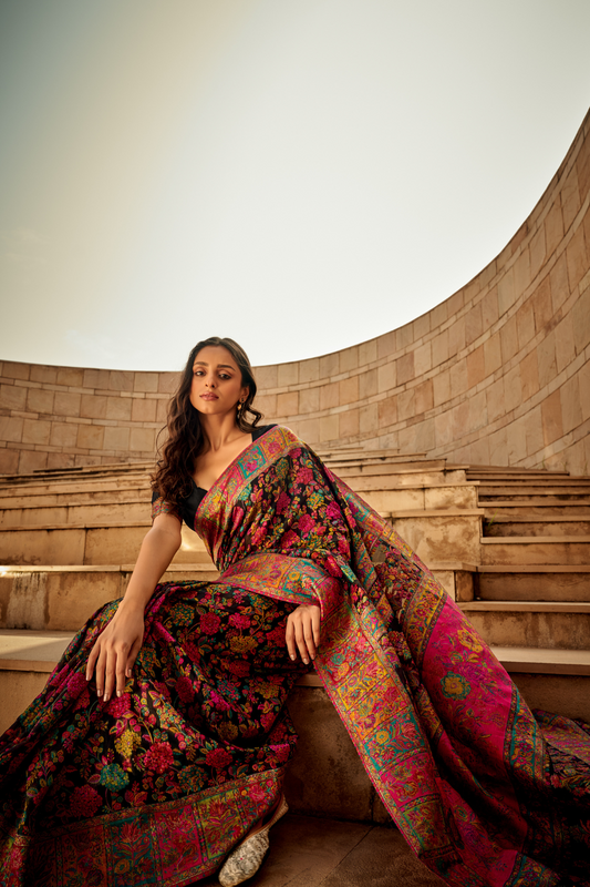 Classic Pashmina Silk Saree with Rich Kashmiri Craftsmanship