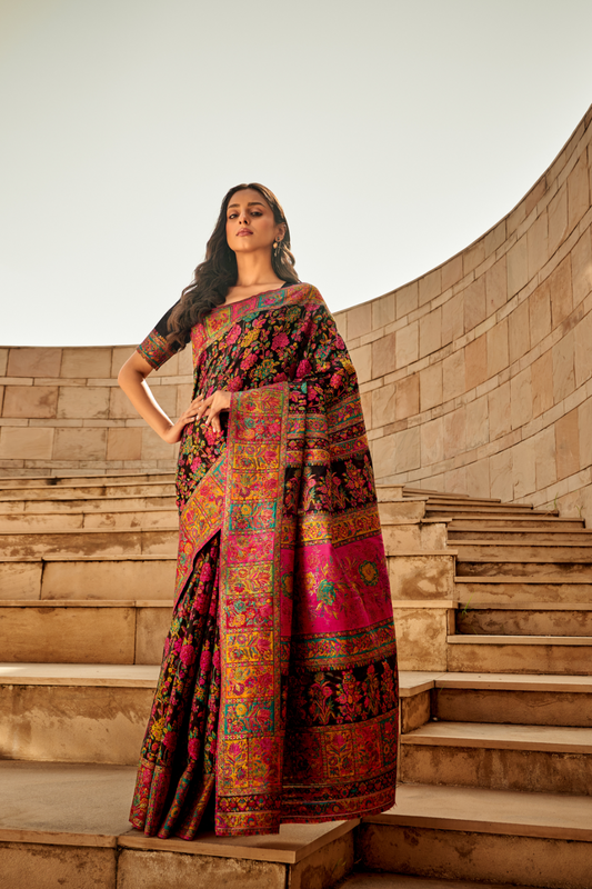 Classic Pashmina Silk Saree with Rich Kashmiri Craftsmanship