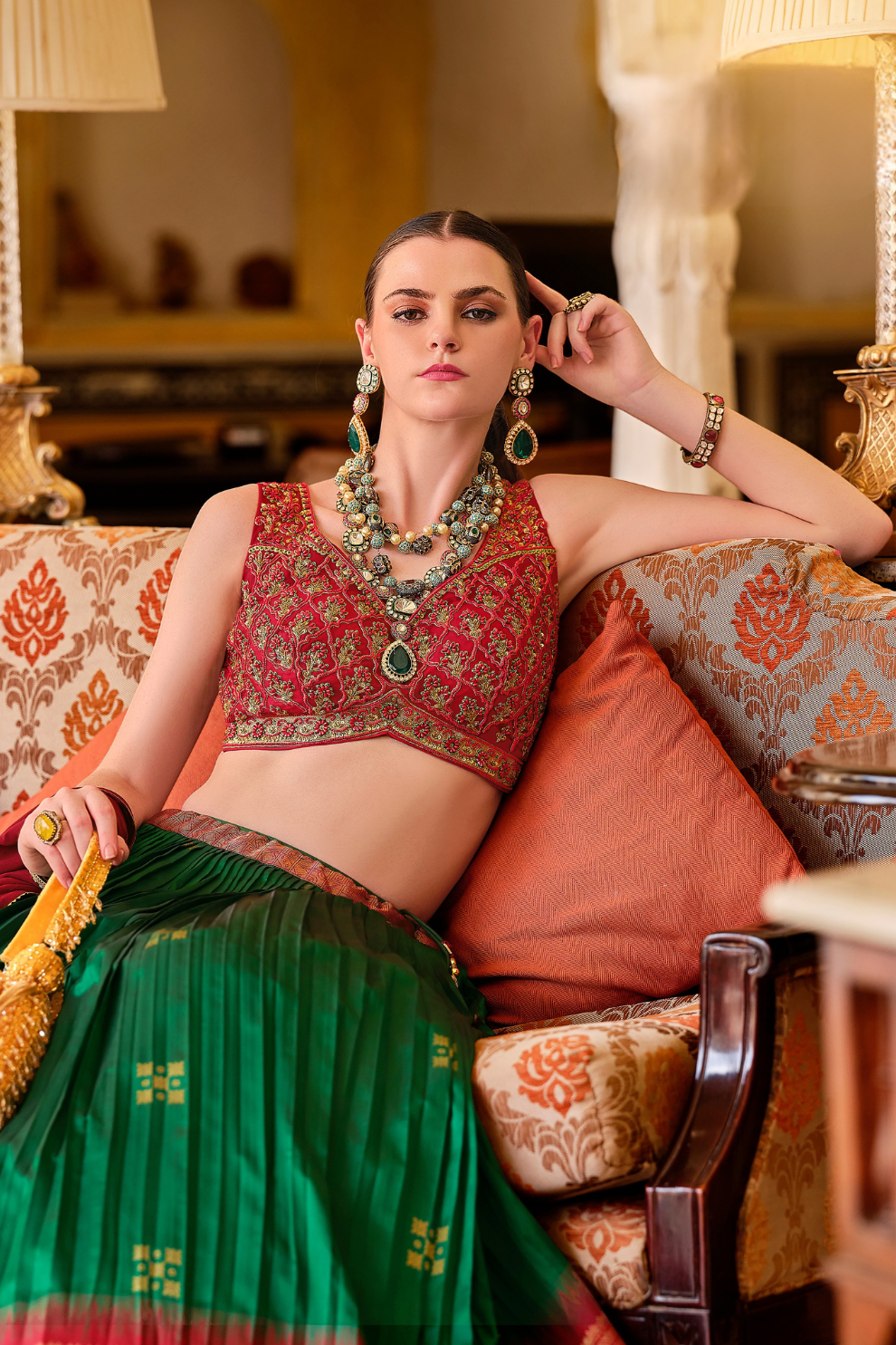 Green Silk Foil Print Readymade Lehenga Choli for Ceremonial Wear - LaVante Fashion