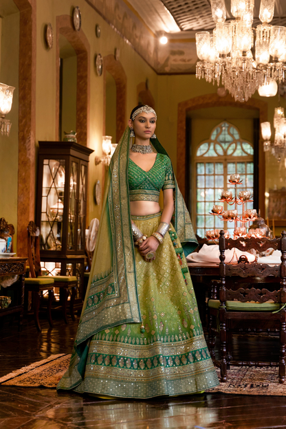 Green Gradient Beauty Silk Lehenga - LaVante Fashion