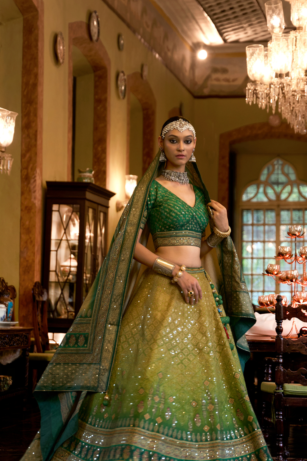 Green Gradient Beauty Silk Lehenga - LaVante Fashion
