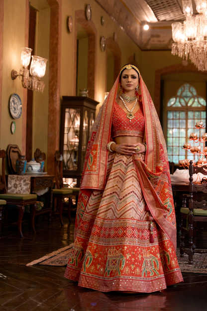Sunlit Ombre Orange Silk Lehenga Choli - LaVante Fashion