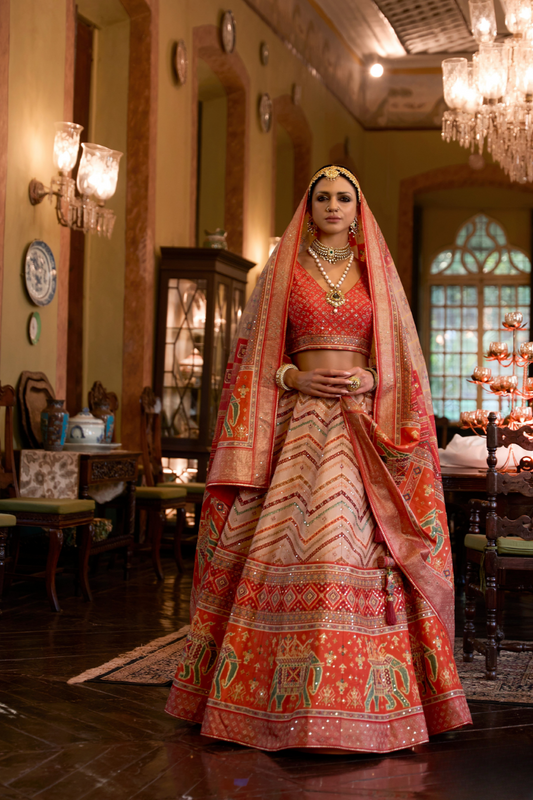 Sunlit Ombre Orange Silk Lehenga Choli - LaVante Fashion