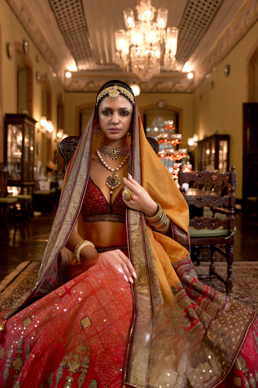 Vibrant Orange-Red Designer Silk Lehenga - LaVante Fashion