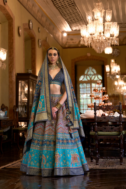 Cultural Elegance Blue Printed Lehenga Choli - LaVante Fashion