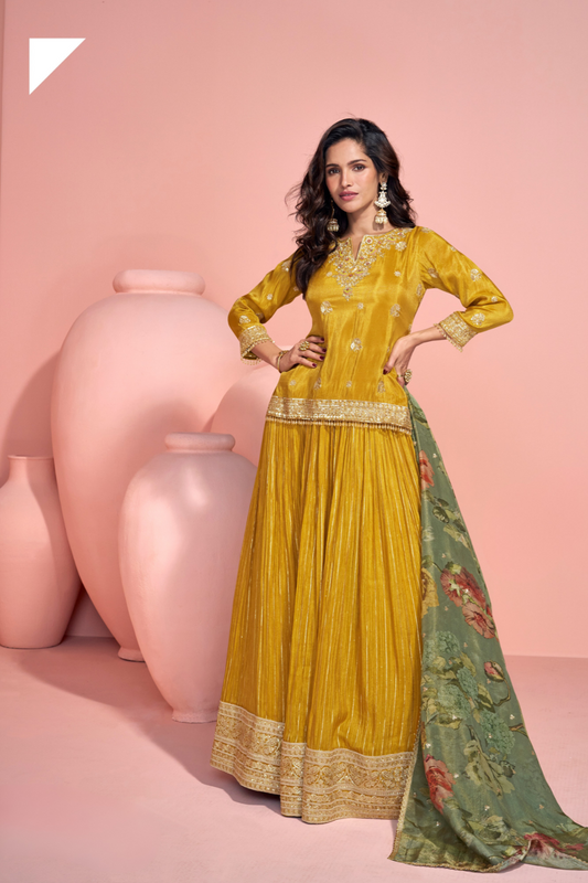 Draped in Sunshine A Designer Yellow Viscose Suit of Pure Elegance