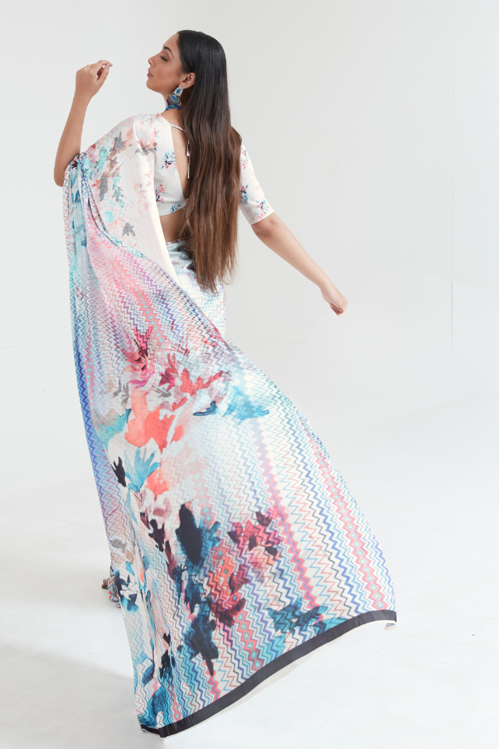 Kouture Digital Satin Silk Saree in Japan Creep Fabric