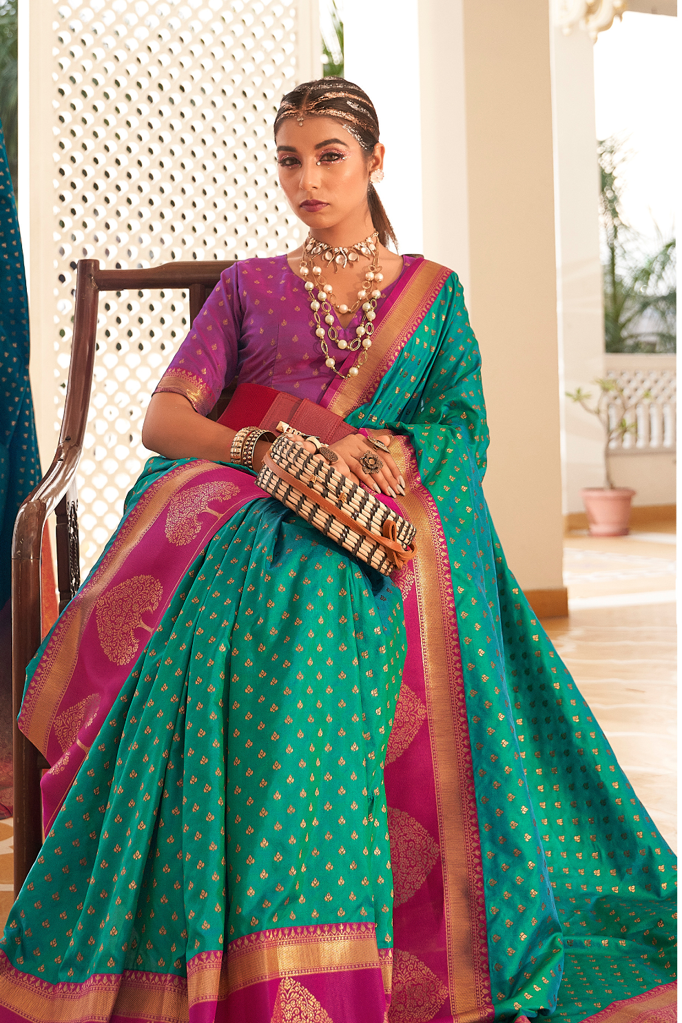 Soft Banarasi Paithani Saree with Copper Zari Weaving - LaVante Fashion