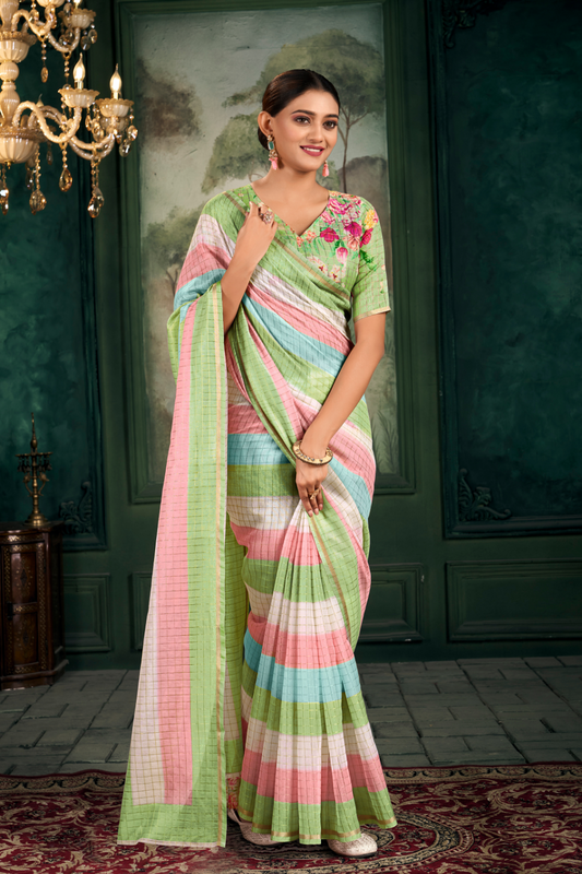 Soft Chanderi Linen Fabric with Artistic Digital Print - LaVante Fashion