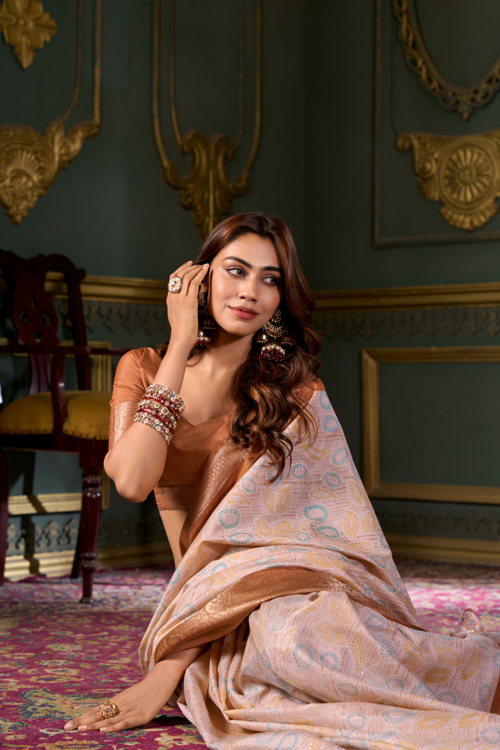 Soft Dola Silk Saree with Foil Print and Dusty Tone Matching - LaVante Fashion