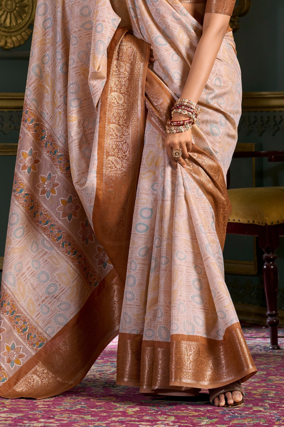 Soft Dola Silk Saree with Foil Print and Dusty Tone Matching - LaVante Fashion