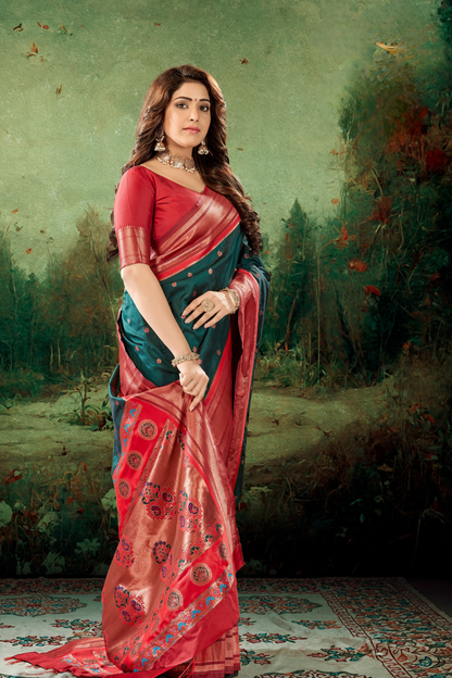 Soft Peshwai Paithani Silk Saree with Traditional Zari Weaving & Royal Pallu