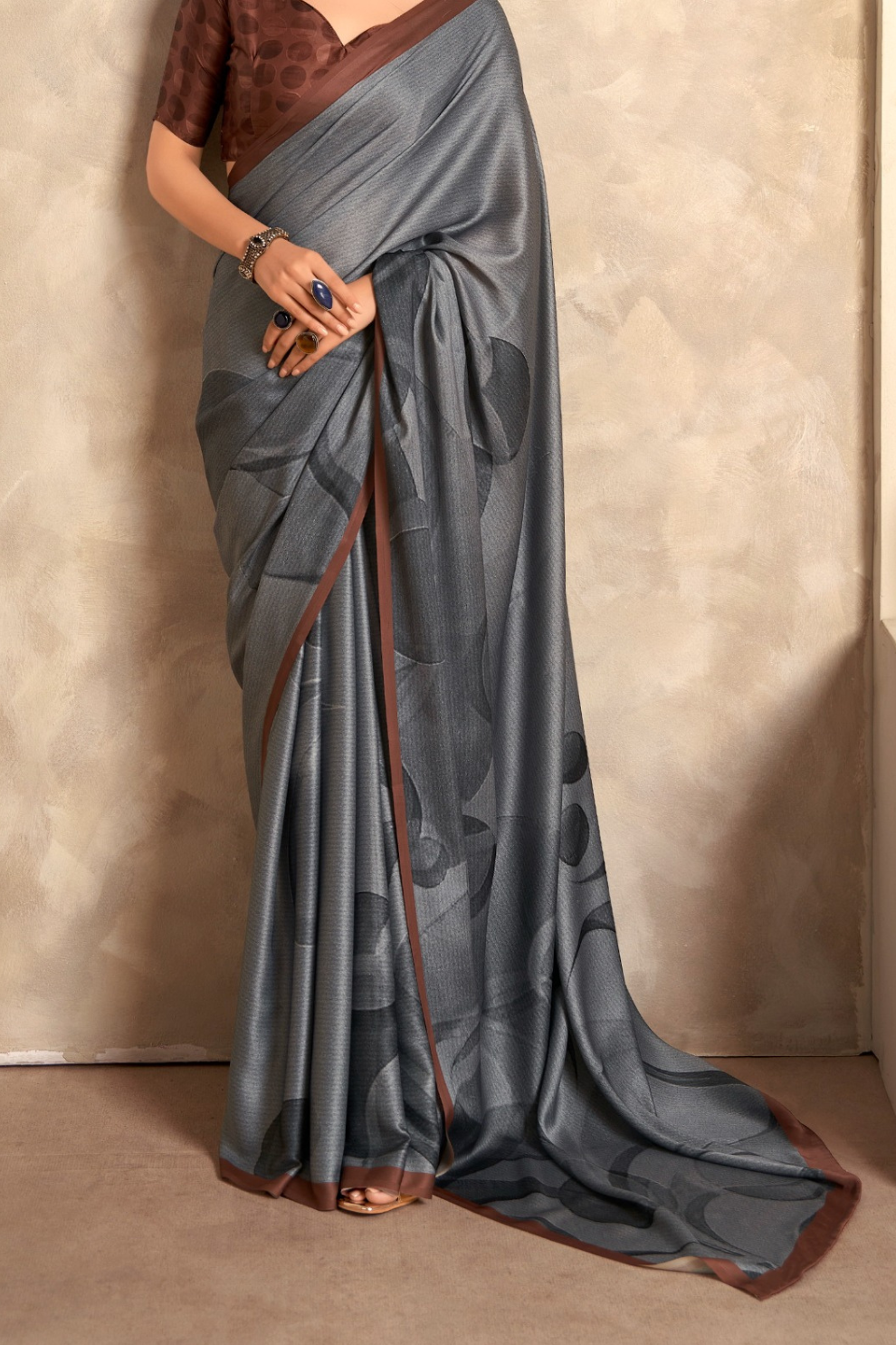 Glossy Soft Satin Fabric with Contemporary Digital Design