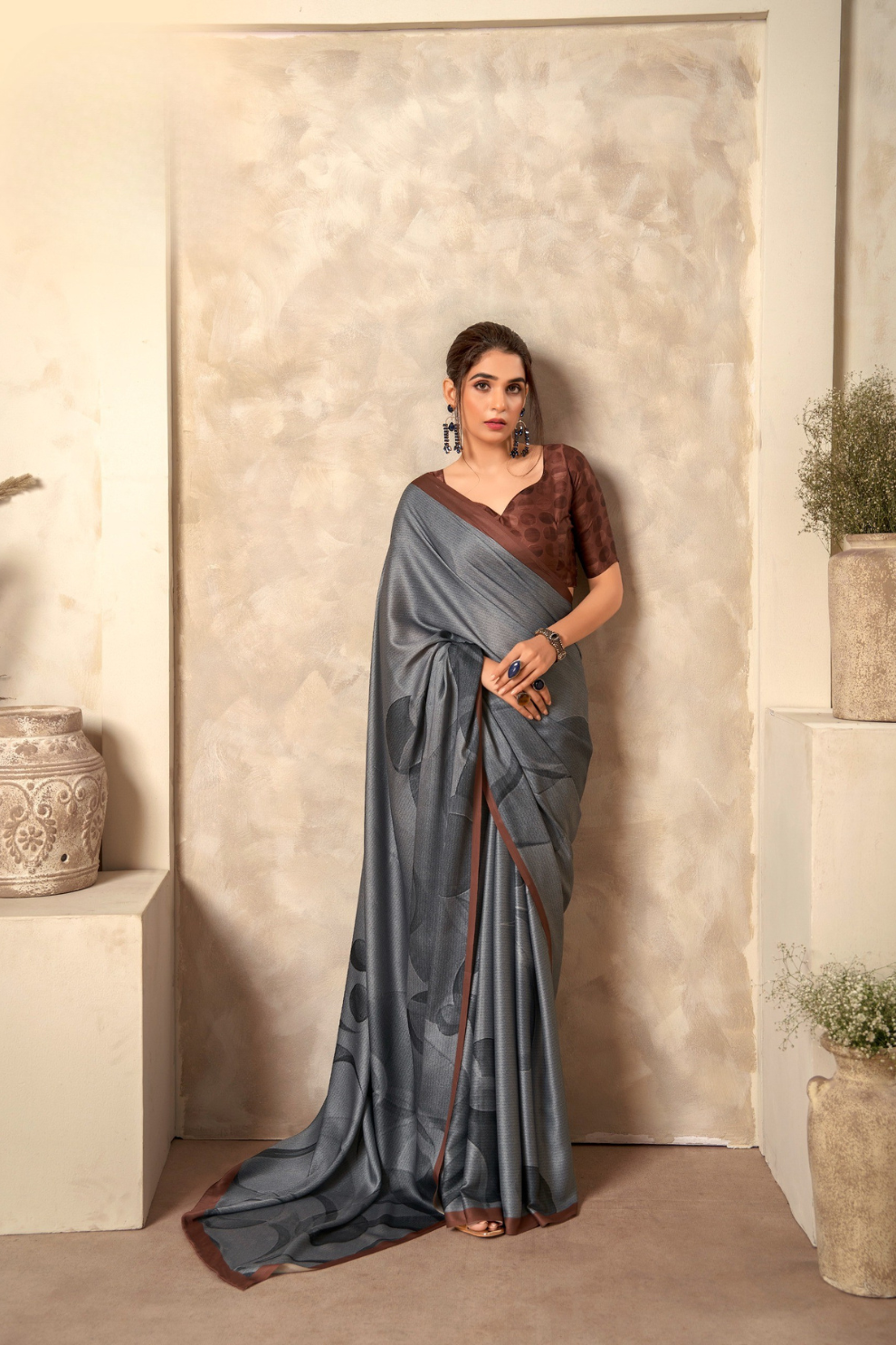 Glossy Soft Satin Fabric with Contemporary Digital Design