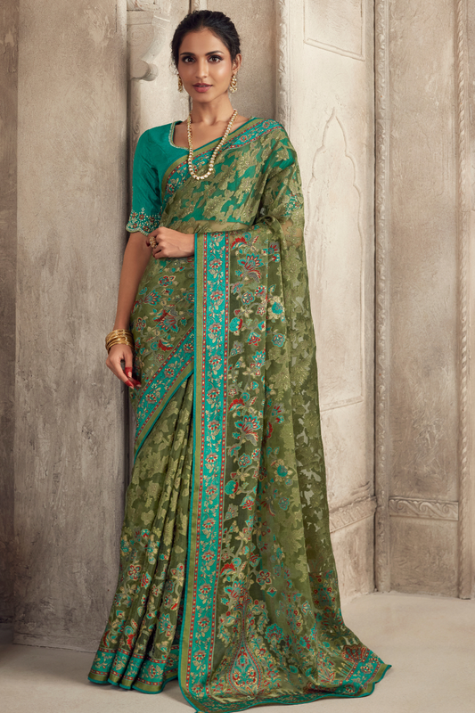 Elegance in Every Thread Designer Soft Brasso Organza With Beautiful Printed Saree