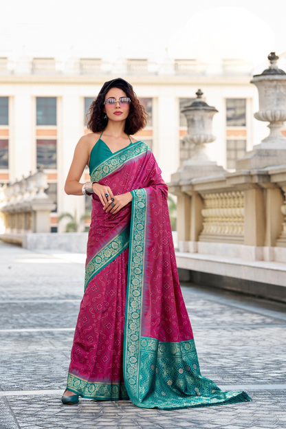 Soft Silk Saree with Ikkat Bandhani Fusion Design - LaVante Fashion