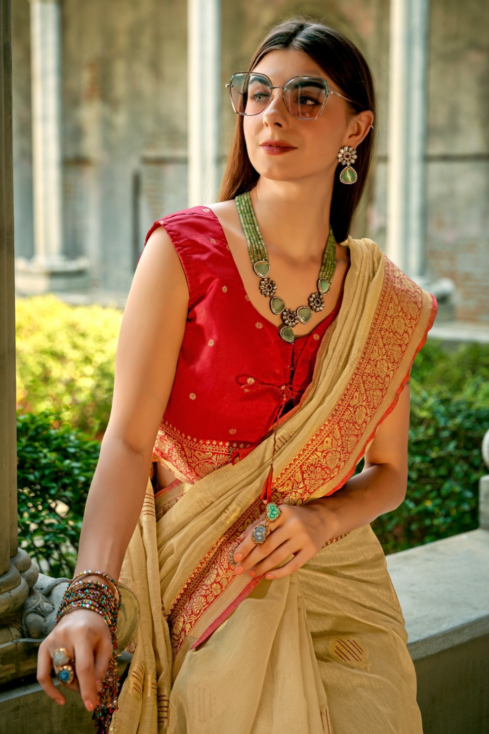 Elegant Soft Tissue Silk Draped in Traditional Zari Work - LaVante Fashion