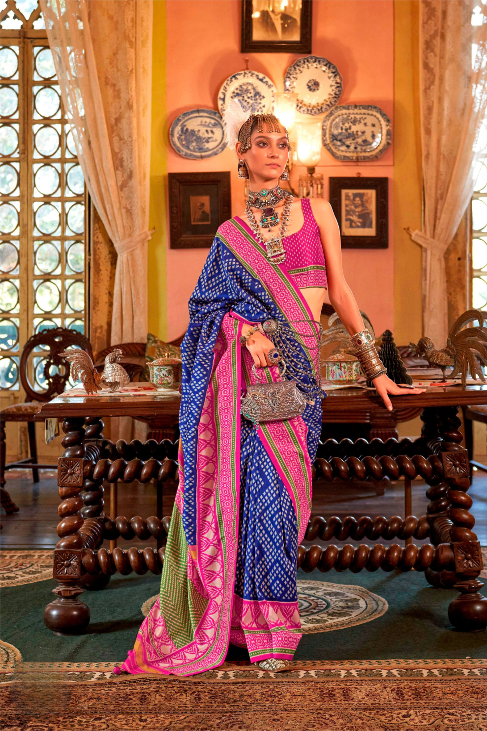 Super Polyester Viscose Silk Saree with Traditional Patola Design - LaVante Fashion
