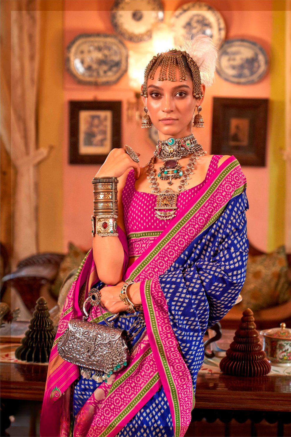 Super Polyester Viscose Silk Saree with Traditional Patola Design - LaVante Fashion