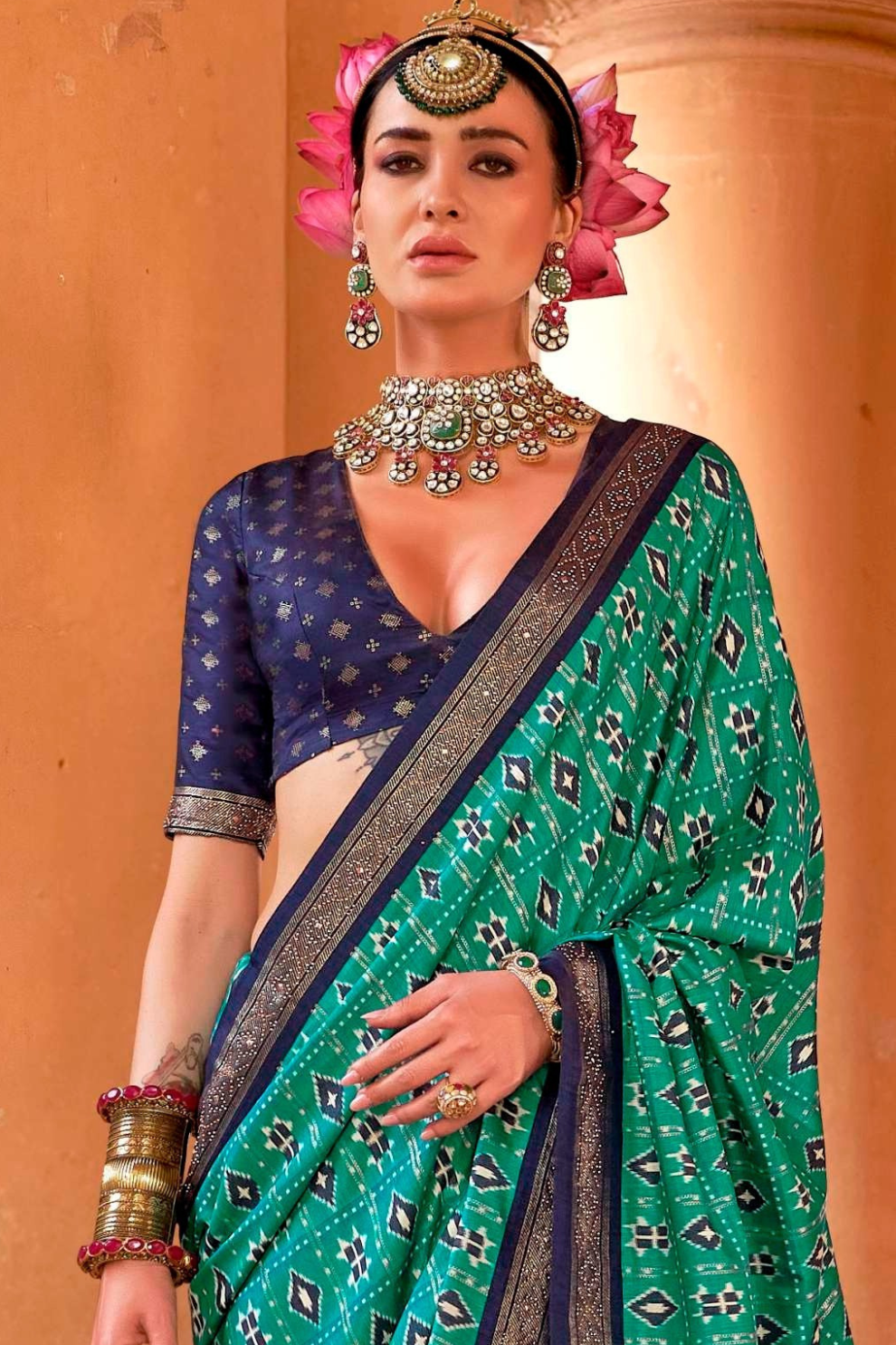 Radiant Super Polyester Viscose Silk Saree with Traditional Patola Design - LaVante Fashion