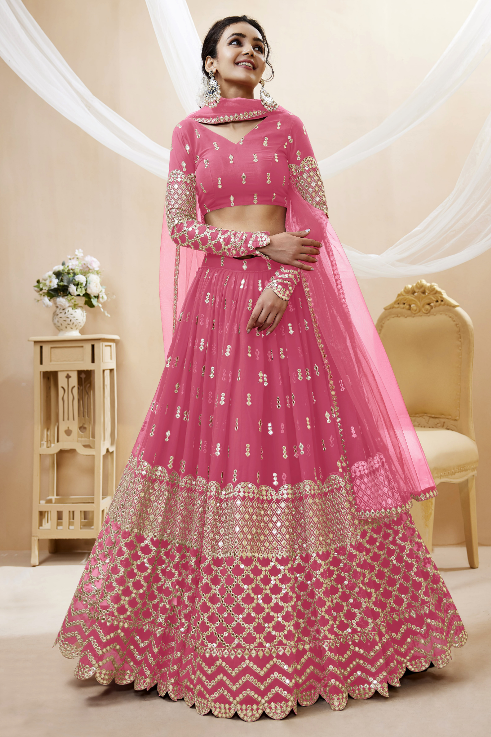 Designer Georgette Lehenga and Soft Net Dupatta Ensemble