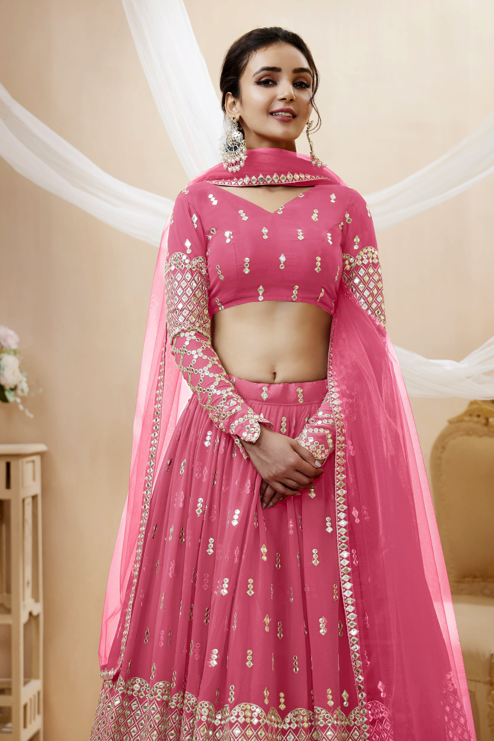Designer Georgette Lehenga and Soft Net Dupatta Ensemble