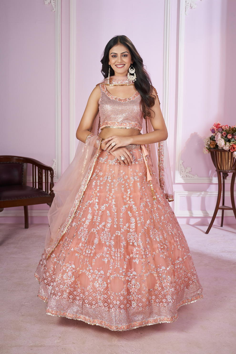 Designer Lehenga Set with Sequins Thread & Badla Zari Embroidery
