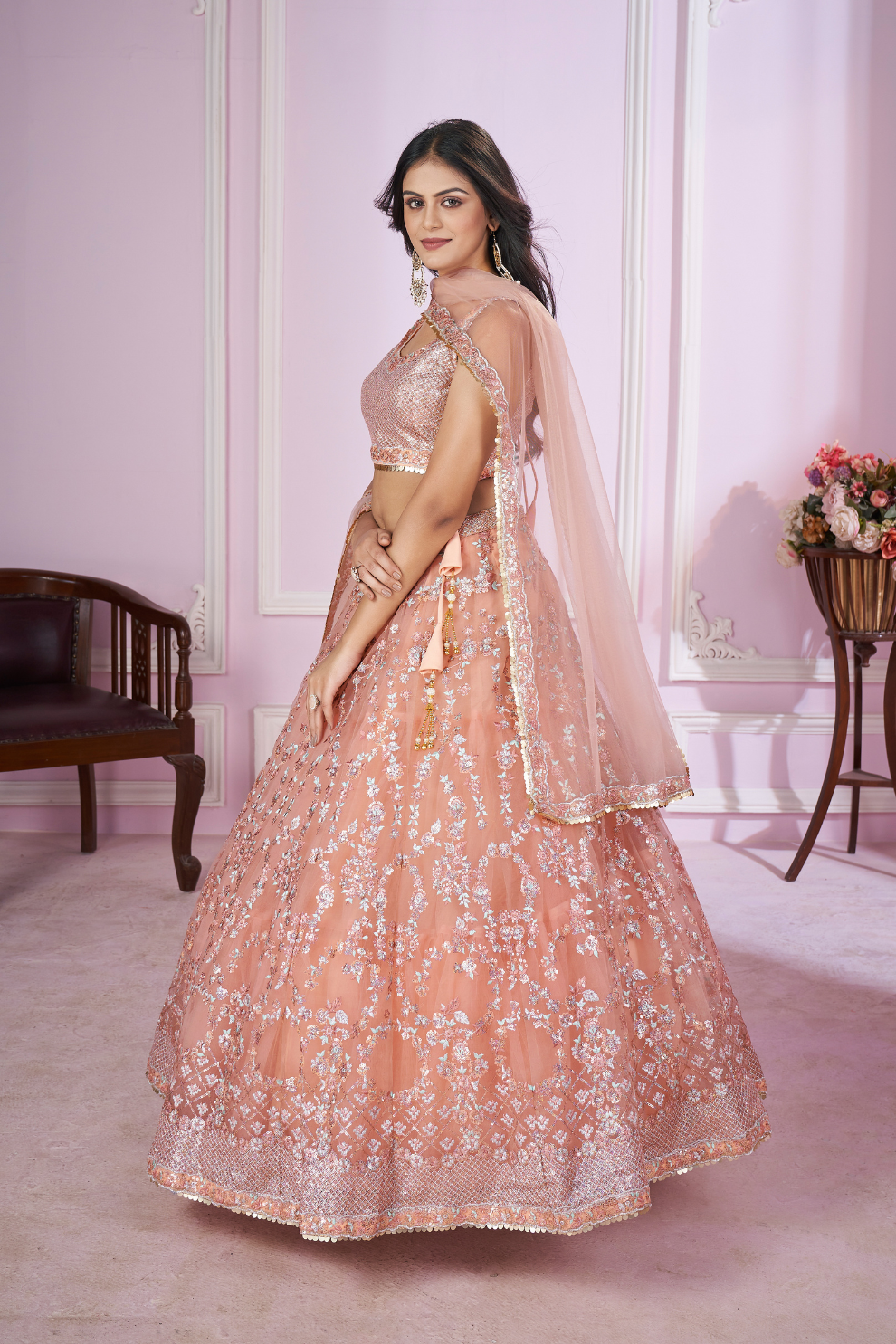 Designer Lehenga Set with Sequins Thread & Badla Zari Embroidery