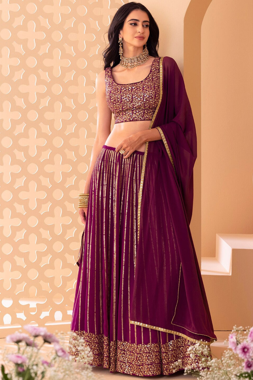 Graceful Zari & Sequins Embroidered Lehenga for Festive Occasions