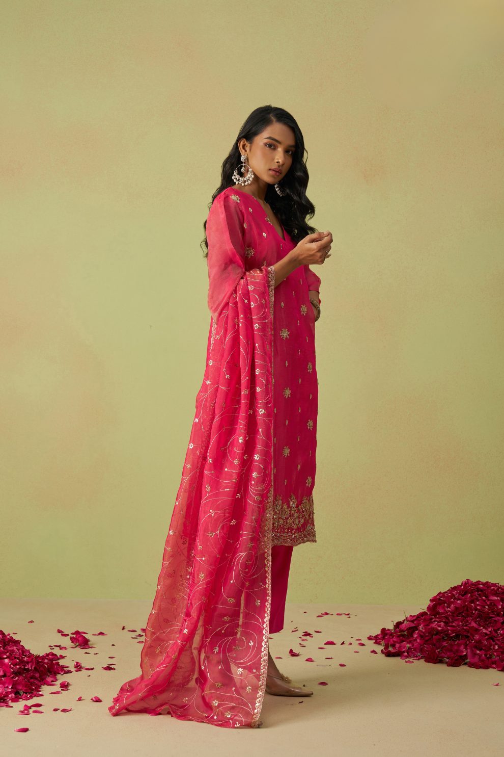 Elegant Pink Shimmer Organza Salwar Kameez Set
