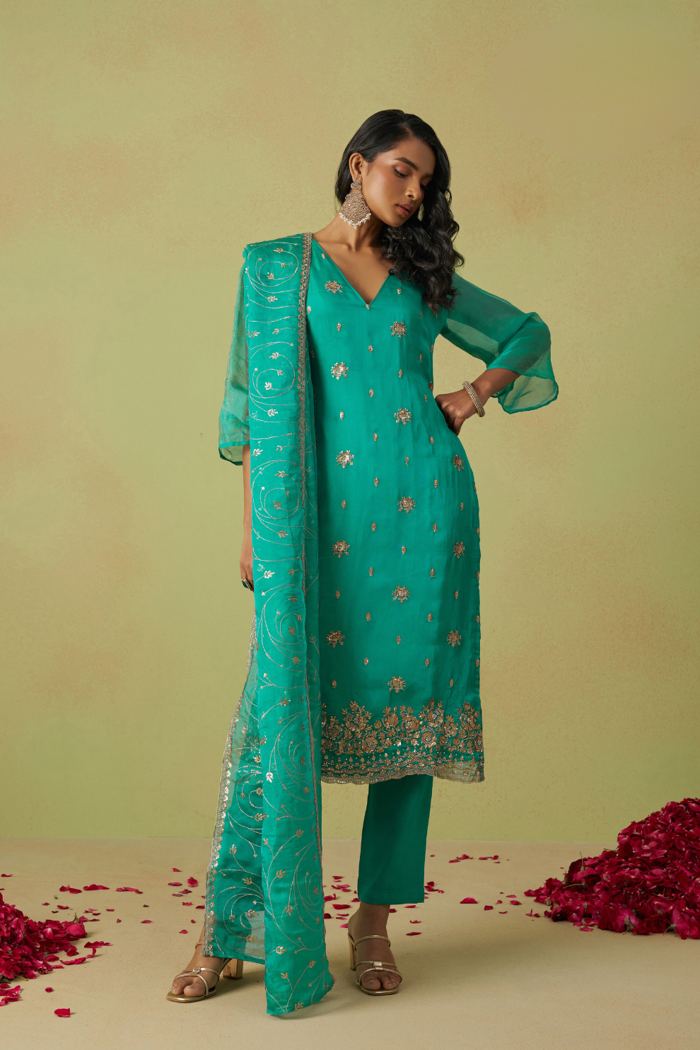 Traditional Organza Kurta Set With Embroidery Work