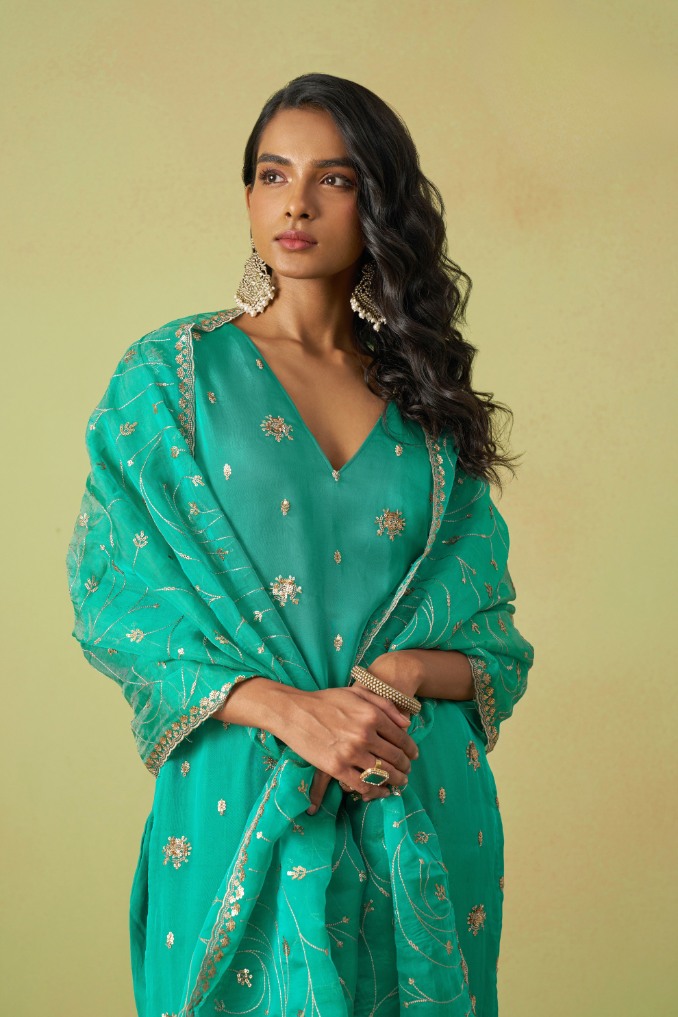 Traditional Organza Kurta Set With Embroidery Work
