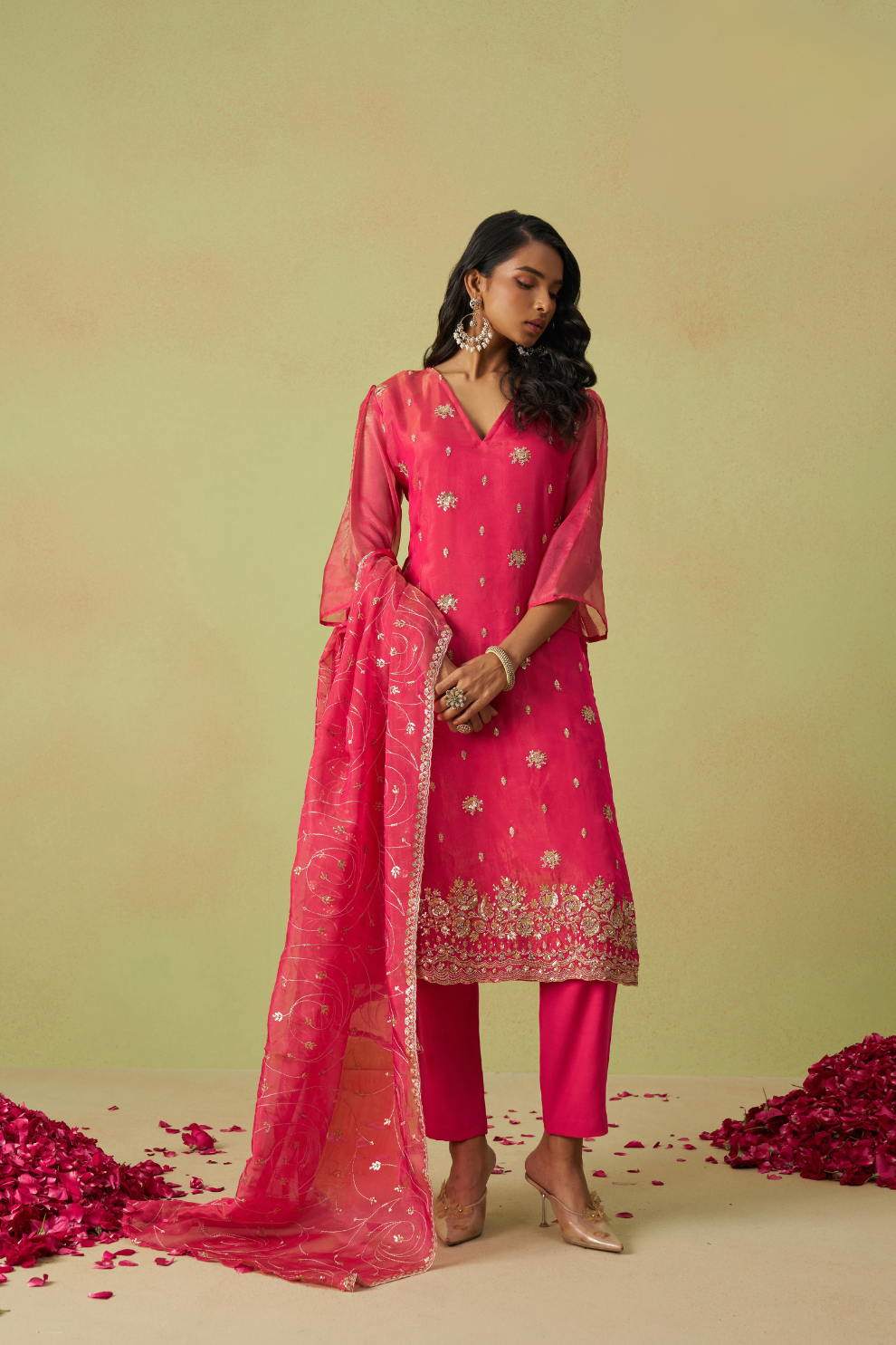 Elegant Pink Shimmer Organza Salwar Kameez Set
