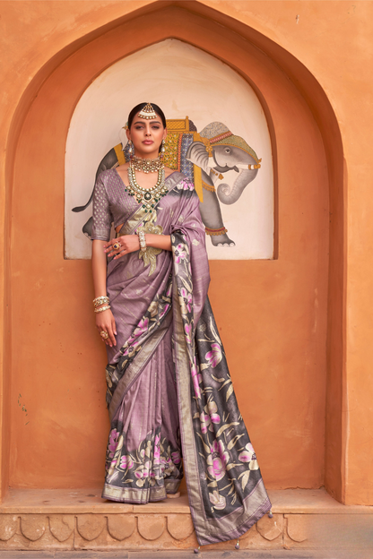 Banarasi Printed Silk Saree with Traditional Zari Highlights